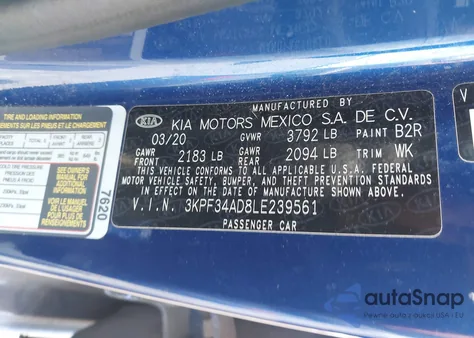 2020 Kia Forte Gt-Line из США, поврежденный, VIN 3KPF34AD8LE239561